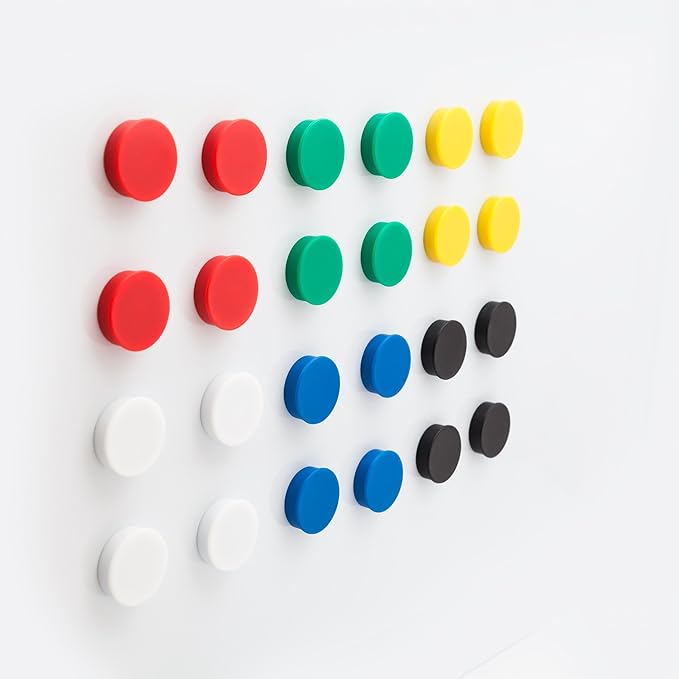 Bullseye Office 24 Round White Fridge Magnets, Button Shaped, Small Colorful Magnetic Discs for Kitchen, Cabinet or Classroom, Perfect Whiteboard Supplies for Teachers (White)