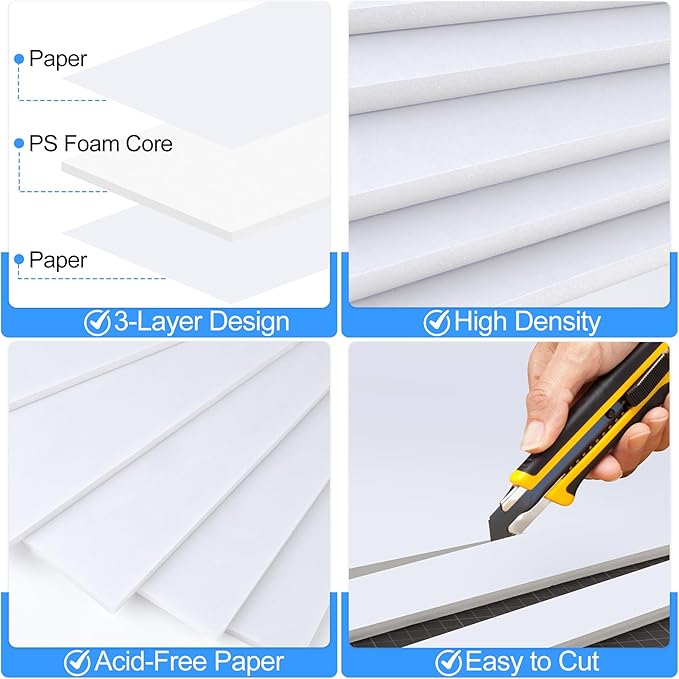 ToLanbbt 24 Pack White Foam Board, 20 x 30 x 3/16" Thick Foam Core Acid Free Poster Foamboard for Art Craft Projects, Painting, Displaying, Signage, Wedding, School