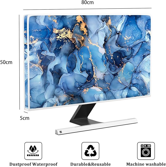 Baocicco Navy Blue Gold Marble Computer Monitor Dust Cover Creative Texture Grain Computer Screen Cover Panel Case Computer Screen Protective LCD/LED/HD 32 Inch Modern HD Monitor Decors