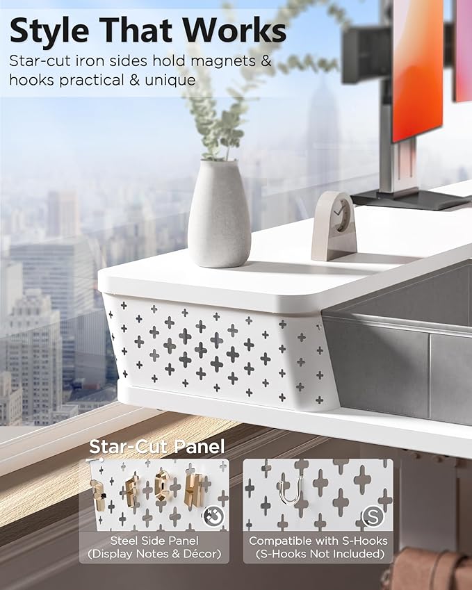 FiCiHi Electric Standing Desk with Four Drawers, Adjustable Height Sit Stand Desk, C-Clamp Compatible Home Office Desk with Storage Shelf & Monitor Stand Riser, 40 x 24 Inch, White
