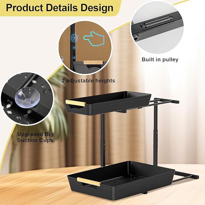 AMEDELE 2 Pack Under Sink Organizer,2 Tier Pull Out Adjustable Height Under Cabinet Storage,Under Sink Storage for Kitchen Bathroom Cabinet