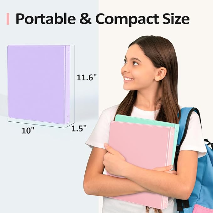 BinderX Extra Durable 1.5 Ring Binder, Round Ring 1.5 Inch Binders, Fits 325 Sheets of 8.5x11 Paper, Customizable View Cover with Inside Pockets, Cute 1.5" Binder, School Supplies for Girls, Blue