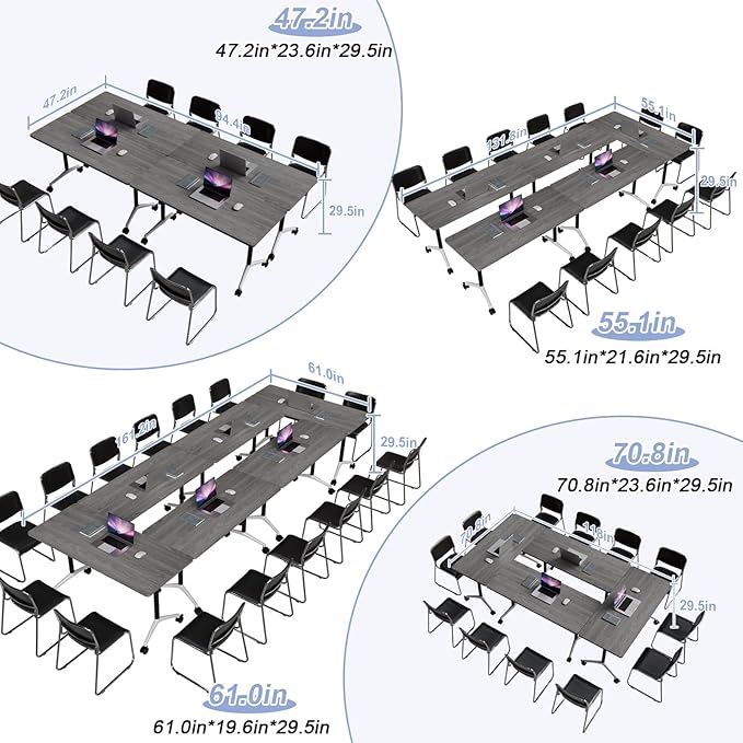 Conference Table Flip Top Mobile Conference Room Tables,Folding Conference Table with Wheels,Large Meeting Training Seminar Table Saving Space for Office Classroom(8C,47.2'')