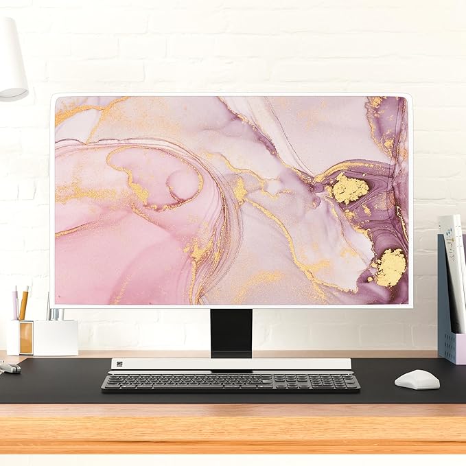 Baocicco Pink Gold Marble Waterproof Screen TV Cover 58, 59, 60 Inch Decorative Modern Television Cover for Home TV Screen Texture Dust Proof Monitor Covers for Television Screen LED LCD OLED TVs