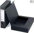 HUA JIE 2 Pack A4 Storage File Boxes Archives Case,65mm Spine,Box File Document Storage Box for Office School -Black