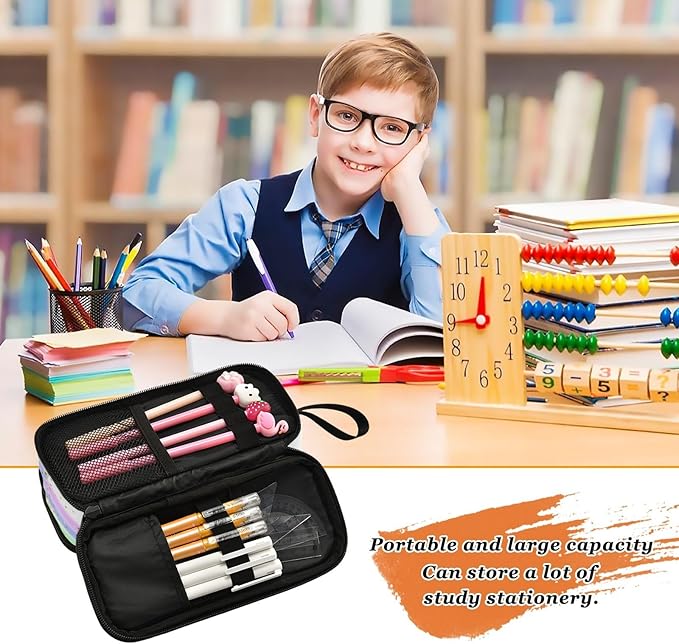 BOENLE Unicorn Rainbow Flower Pencil Case Box Boys Girls Large Pencil Pouch with Zipper Compartments Big Capacity Stationery Pen Bag Organizer for Kids Teens Adults School