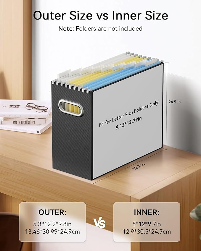 Oterri Cardboard File Organizer Box for Hanging File Folders Letter Size,File Box for Computer Desk,File Cabinet,Working Home,Office,Classroom（Black, Letter Size - 4 Packs）