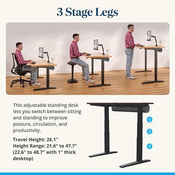 UPLIFTDESK V3 2-Leg Maple Laminate Wood Standing Desk – Adjustable Height, Advanced 1-Touch Memory Keypad, Under Desk Cable Management, Wire Grommets & Rocker Board (Black C-Frame, 48 x 30 inch)