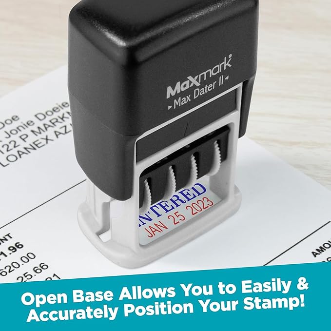 MaxMark Self-Inking Rubber Date Office Stamp with Approved Phrase & Date - Black Ink (Max Dater II), 12-Year Band