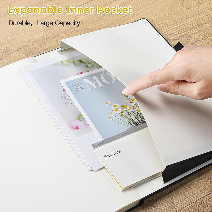 College Ruled Notebook, A4 Hardcover Leather Notebook for Work, Lined Notebook Journal for Women, Men, 192 Thick Paper, 8.5" x 11", Large Notebook with Pockets, Professional Business Notebook, Yellow