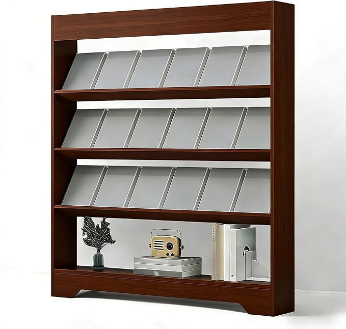 LHIUGE 4-Layer Brochure Display Rack,Freestanding Wooden Magazine Rack,Standing Literature Display Rack Brochure Holder for Home, Office, Retail Display