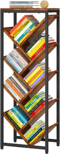 IBUYKE 9 Tier Tree Bookshelf, Floor Standing Wood Bookshelf for Narrow Space, Storage Organizer Bookcase for Books/CDs/Movies, Small Corner Bookcase for Bedroom Living Room,Rustic Brown,TBC002H
