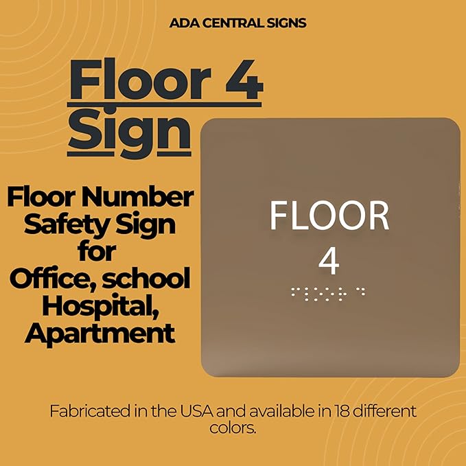 Light Brown ADA Floor 4 Sign with Braille – Made from Durable Acrylic and Ready to Mount