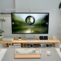 ROCDEER Bamboo Dual Monitor Stand Riser Natural, 2-Tier Desk Monitor Riser for 2 Monitors, Supports for PC Computer Monitor, Printer, Heavy TV Riser up to 300 lbs