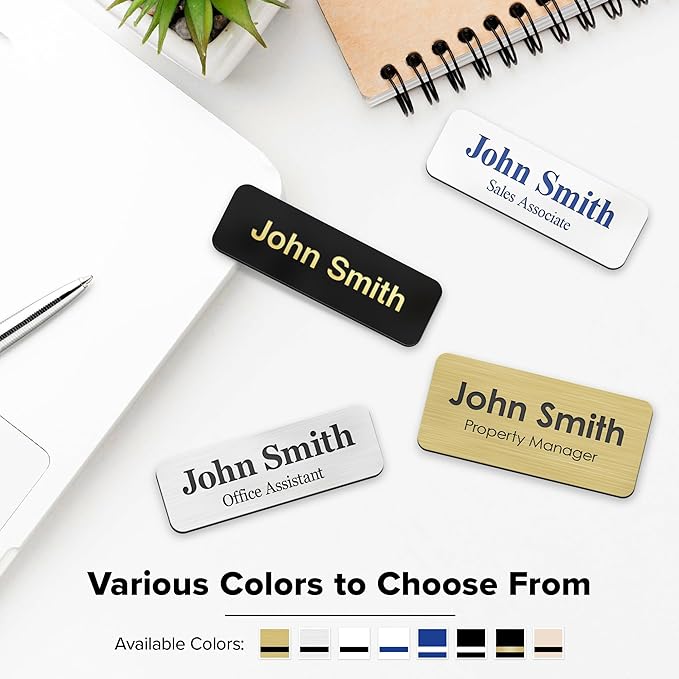 Custom Engraved Name Tags, Magnetic White and Blue Name Tags, Personalized Name Tags, 1x3 Inches, Durable Engravable Impact Material, Made in The USA by My Sign Center