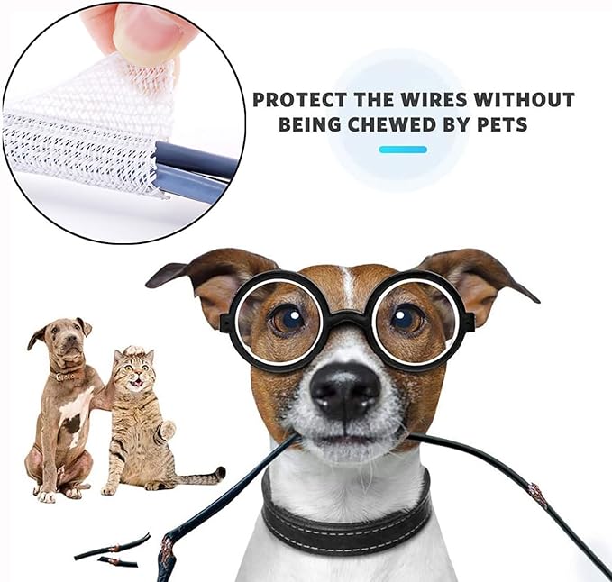 QCSIW 1/2" x 10ft Black/White Cable Sleeve - Protects Cords from Pets & Organizes Wires - Modern Style - Polyester Material - Flame Retardant - Easy to Use & Cut(White, 1/2"-10ft)