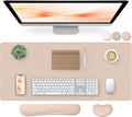 Bloss Leather Desk Pad and Keyboard Wrist Rest, Large Mouse Pad + Keyboard Pad+Mouse Wrist Support, Non-Slip Desk Mat Protector for Office, Home (35.4×15.7 Inches,Beige)