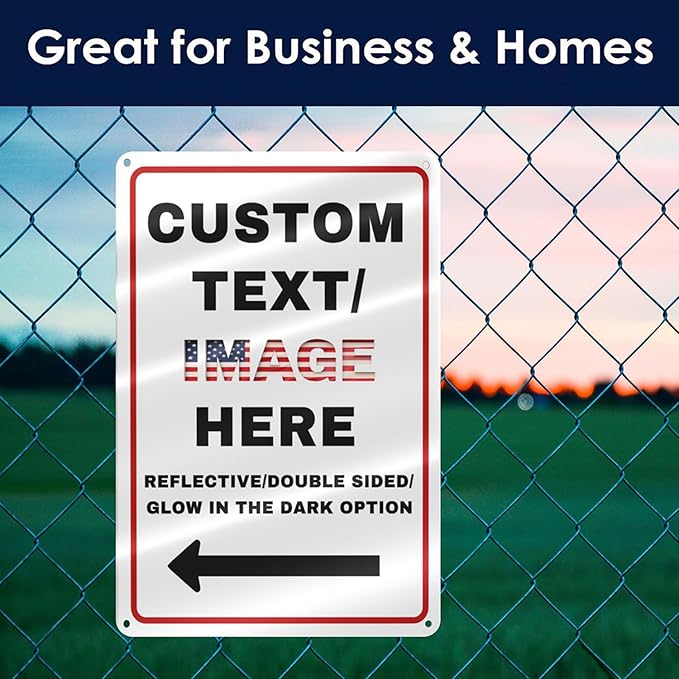 Custom Sign Large, Left or Right Arrow, Glow in the Dark/Reflective Option, 16''x12'' Personalized Large Metal Address Plaque, Customize for Business Logo, Office, Home, Yard, Outdoor