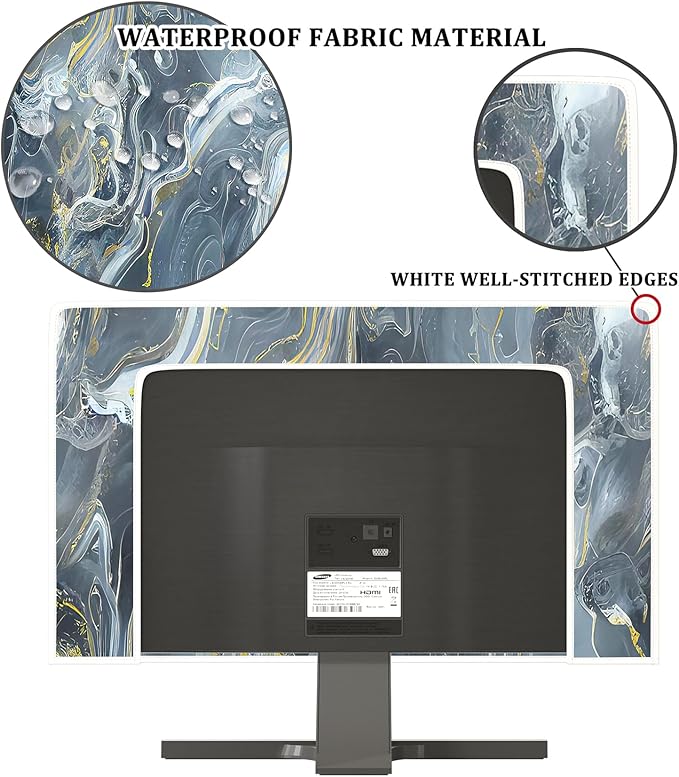 Baocicco Gray Gold Marble Waterproof 32 Inch Anti-Static Dustproof LCD/LED/HD Aesthetic Texture Screen TV Covers Decor Full Body Cover for Television Screen Desktop PC LED LCD OLED