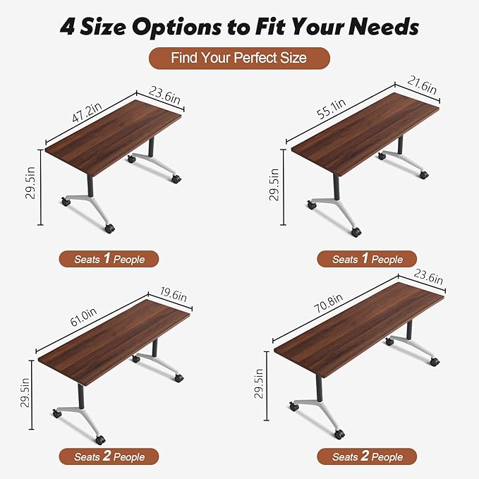Goakwwuz Conference Room Table, Folding Conference Tables,Thicken Grey Tabletop,Flip Top Wooden Seminar Meeting Room Table for Conference Room Offices (2, Walnut, 61.0“)