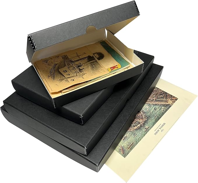 Lineco Folio Storage Box, Clamshell Design with Metal Edge. 13.5x19.5x1.75 Inches, Archival Boxboard, Preserve Photos, Cards, Magazines, Documents, Art, Ephemera, Family Records, Black, Pack of 2