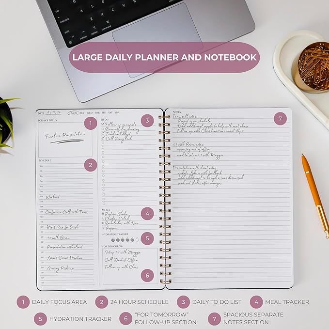 Merely Home Undated Daily Planner | 8.25” x 11.75” To Do List Notebook | Work Productivity ADHD Organizer | Men and Women Planner | College Supplies | Pink | Portrait Layout