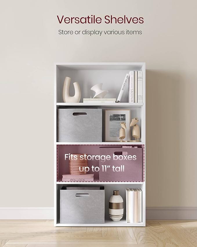 VASAGLE CUSTOS Collection - Bookshelf, 4-Tier Bookcase, Book Shelf, Open Storage Shelf, 9.4 x 23.6 x 42.4 Inches, for Living Room, Home Office, Dinning Room, Cloud White ULBC164T14 | Bookcase, Book Shelf, Open Storage Shelf, for Living Room, Home Offic...
