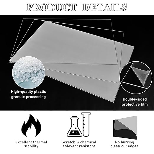 Roowest 2 Pcs 24 x 48 Inch, 1/2 Inch Thick Clear Acrylic Sheets Plastic Panels Sheets Cut to Size Cast Acrylic Board Panel with Protective Film for Craft DIY Projects Display Sign Frame