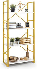 CAPHAUS 4 Tier Bookshelf, Bookcase Shelf Storage Organizer, Living Room, Kitchen, 24 Inch Width Free Standing Shelf, Industrial Book Shelves for Home Office, White Wooden Shelves & Gold Frame
