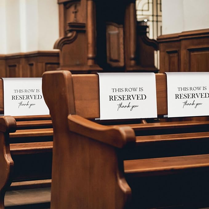 ChissNook Reserved Seating Chair Signs, This Row Is Reserved Pew Cloths Seating Placeholder for Church Pews, Wedding Decorations for Reception Parties Celebrations Event Meetings (8 PCS, White)