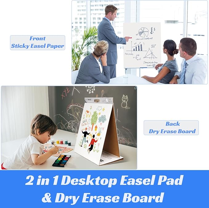 Nortix Sticky Easel Pads, Upgraded Versatile Tabletop Sticky Easel Pad with Dry Erase Surface for Meeting/Training/Doodling, 20x23 Inches, 20 Sheets/Pad, 2 Pads
