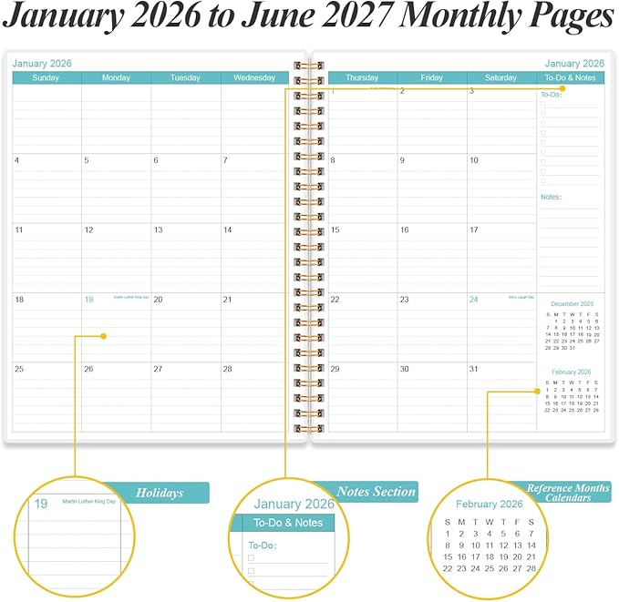 2026-2027 Planner - 18 Months Weekly & Monthly Planner from January 2026 - June 2027, Planners 2026-2027 with Elastic Closure, Inner Pocket, 8.5" x 11", Flower-A