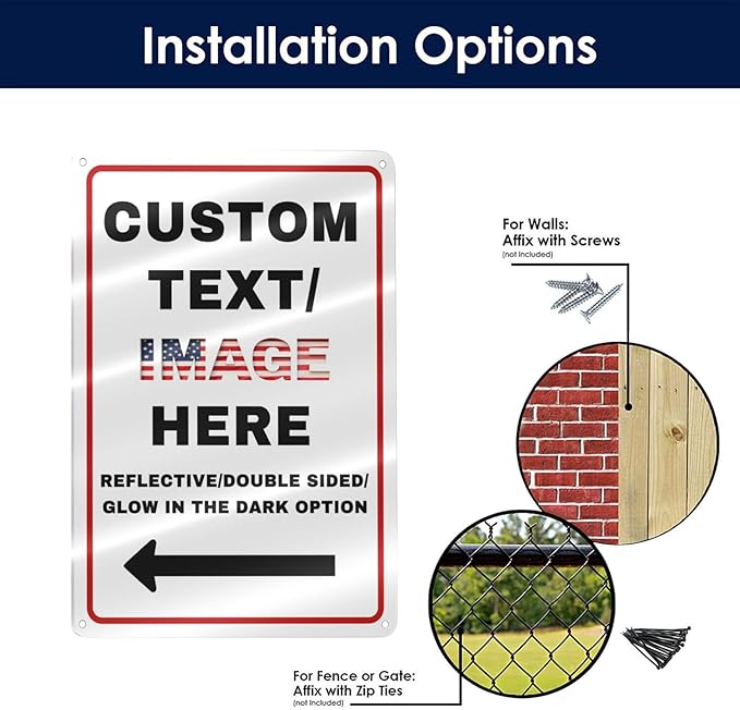 Custom Sign Left or Right Arrow, Glow in the Dark/Reflective Option, Personalized Metal Address Plaque, Customize for Business Logo, Office, Home, Yard, Outdoor 10''x7''