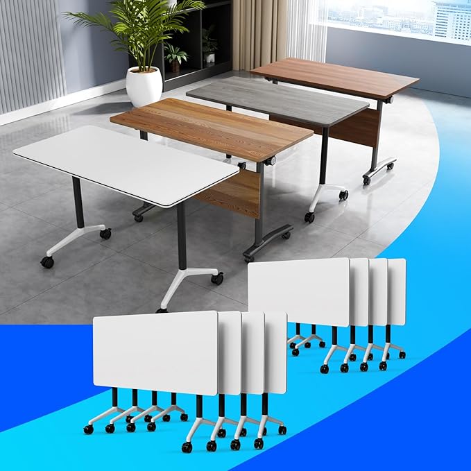 Conference Table Flip Top Mobile Conference Room Tables,Folding Conference Table with Wheels,Large Meeting Training Seminar Table Saving Space for Office Classroom(8A,70.8'')