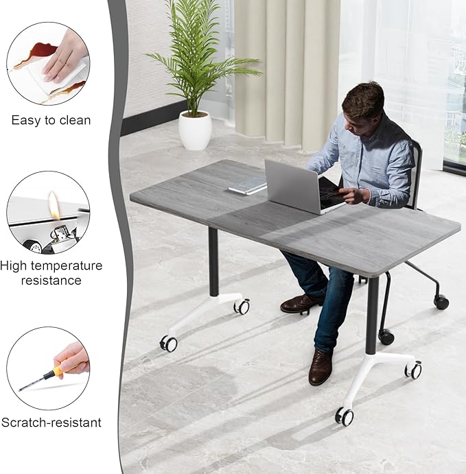 Conference Table,55.1''Folding Conference Room Table for 4-12 People,Mobile Flip Top MeetingTraining Table with Different Coulor and Styles for Offices, Classrooms,Meeting Room (8, 47.2''F)