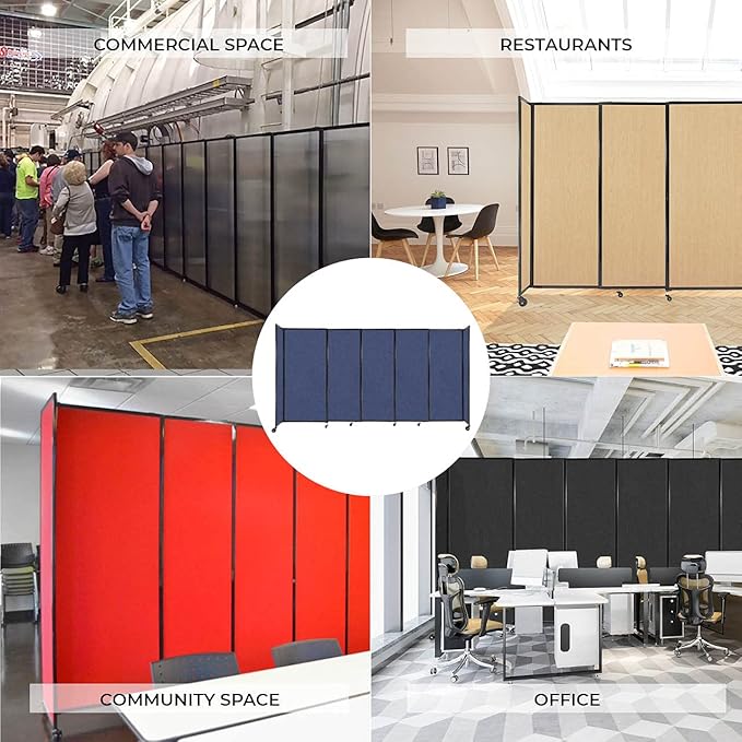 Versare Straightwall Sliding Portable Wall Partition | Freestanding Office Dividers | Locking Wheels | Temporary Room Separator | 7'2" Wide x 7'6" Tall Blue Spruce Fabric Panels
