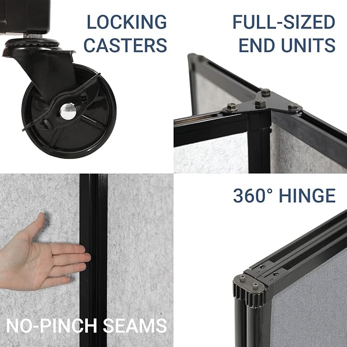 Versare Room Divider 360 Portable Wall Partition | Folding Panels | Large Freestanding Divider | Locking Wheels | Temporary Room Separator | 14' x 7'6'', Warm Pebble