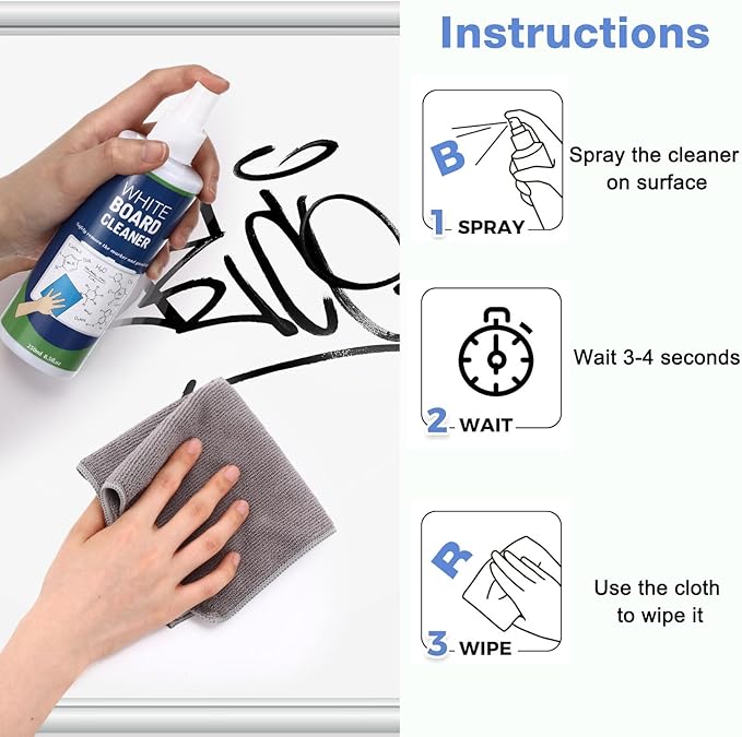 Dansib 8 Pack Whiteboard Cleaner Spray 8.5oz Dry Erase Board Cleaner with 6 Cloths Non Toxic Dry Erase Cleaner Removes Stubborn Marks from Whiteboards
