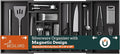 Silverware Organizer Large, Magnetic Connected Expandable 11 Slots Silverware Drawer Organizer from 21 to 37.4 Inches, Adjustable Flatware and Cutlery Holder, Bamboo Utensil Tray for Kitchen Black