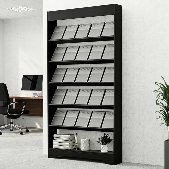 LHIUGE 5-Layer Brochure Display Rack,Freestanding Wooden Magazine Rack,Standing Literature Display Rack Brochure Holder for Home, Office, Retail Display