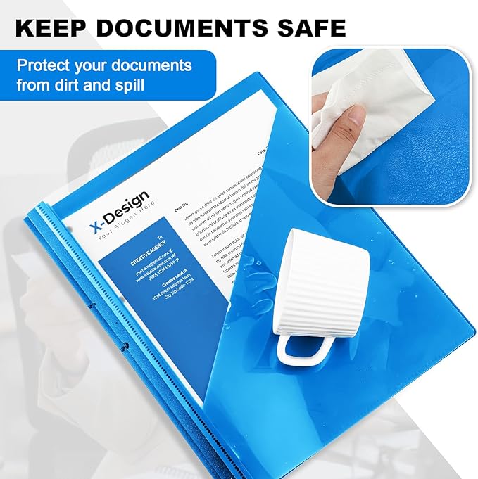 Teling 48 Pcs Clear Front Report Covers with 3 Prongs, Plastic Blue Presentation Folders Bulk with 3 Pockets for A4 and Letter Size Paper, 90 Sheet Capacity, Document Covers for School Business