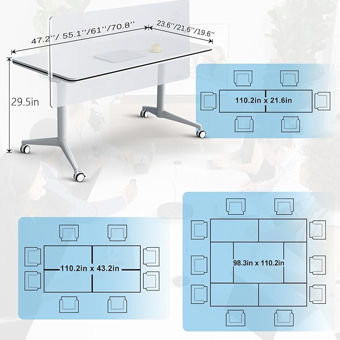 Conference Table,55.1''Folding Conference Room Table for 4-12 People,Mobile Flip Top MeetingTraining Table with Different Coulor and Styles for Offices, Classrooms,Meeting Room (2, 47.2 A)