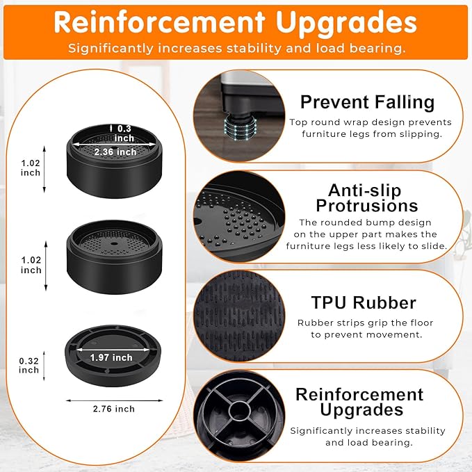 Furniture Risers Bed Risers Heavy Duty 1 inch, 2 inch, 3 inch, 4 inch Round Adjustable Bed Lifts Riser for Desk Legs Table Couch Sofa Chair Refrigerator Washing Machine (1 Inch, Black, 12 Pack )