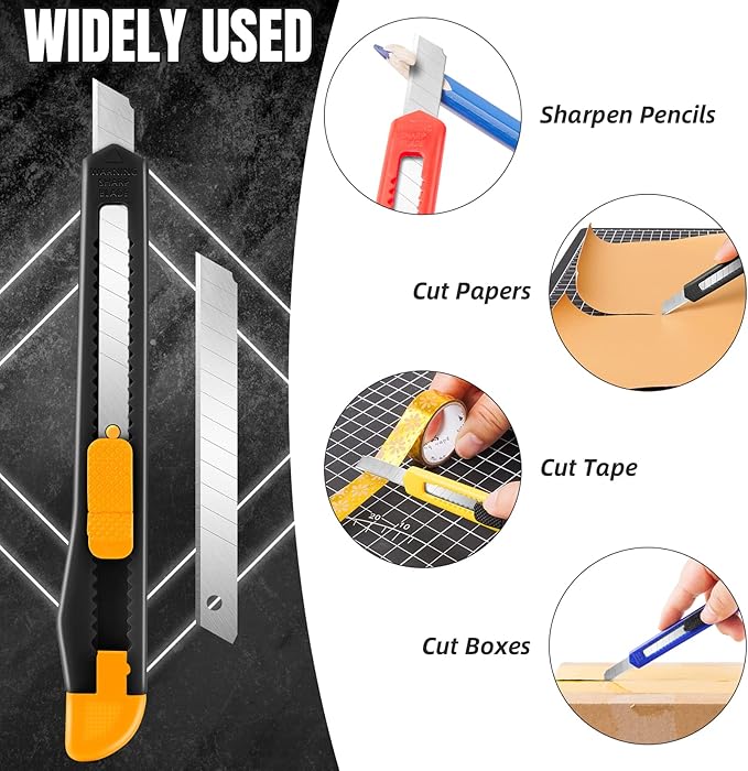 TIFICAL 16 Pack Box Cutter Retractable, 9mm Wide Utility Knife, Box Opener, Disposable Box Cutter Knife, Box Ppener, Navajas de Trabajo Exacto Knife for Home, Office Use