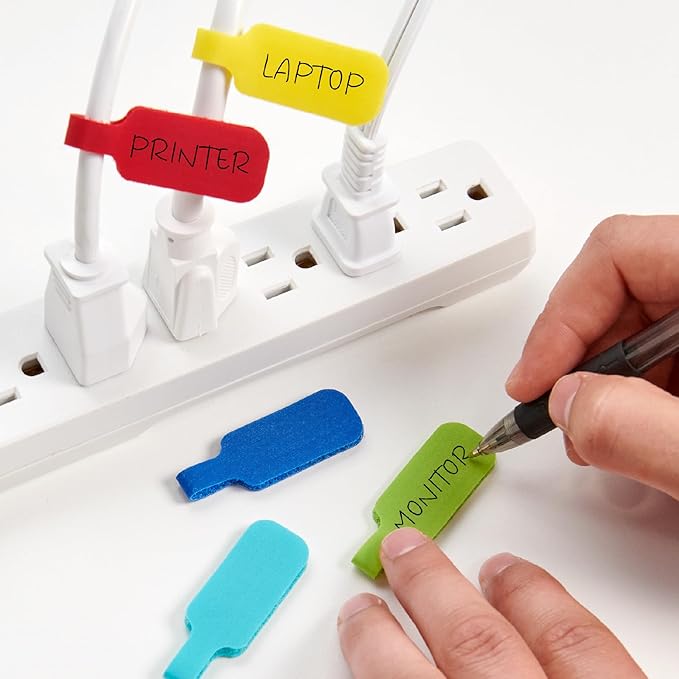 Wrap-It Storage - Cable Labels, Medium, Multi-Color (30-Pack) Write On Cord Tags for Wire Management and Identification