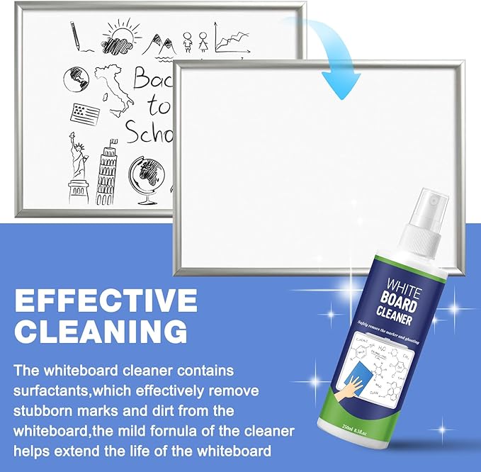 Dansib 16 Pack Whiteboard Cleaner Spray 8.5oz Dry Erase Board Cleaner with 8 Cloths Non Toxic Dry Erase Cleaner Removes Stubborn Marks from Whiteboards