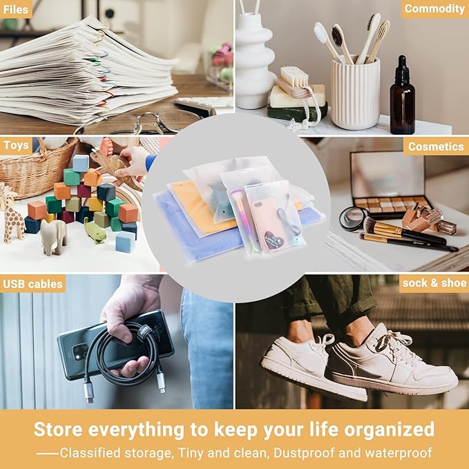 Svaldo Frosted Poly Bags, 100PCS 6x9 Bags, Sock Packaging Zipper Storage Bags, Small Zip Lock Plastic Bag for Packing Gloves, Phone Case, Sunglasses, Mittens, Clear Zip Bags with Vent Holes, 3 Mil
