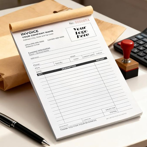 100 Sets Custom 5.7" X 8.5" Invoice Receipt Book, Personalized Duplicate Carbonless Form with Logo/Text, Paper 2-Part/3-Part in Bulk Purchase Orders, Sales Orders, Price Forms (2-Part)