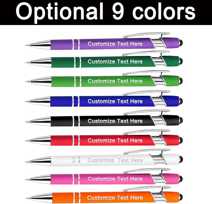 Custom Pens Bulk Personalized Ballpoint Pen with Stylus Tip Customized Engraved Pens with Name Logo Soft Black Ink with Touch Metal Office for Business Office Teacher School Corporate Gifts Navy