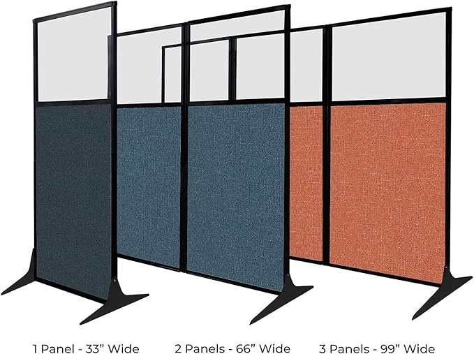 Versare Workstation Partition | Portable Wall Divider | Modern Office Cubicle | Free Standing Privacy Screen | Flexible Work Space | 66" x 70" W/Window, Latte Fabric Panels